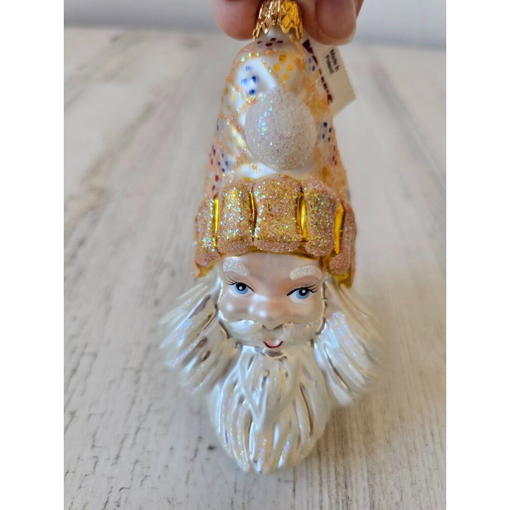 Kohls Santa glitter yellow ornament Xmas tree sparkle bust